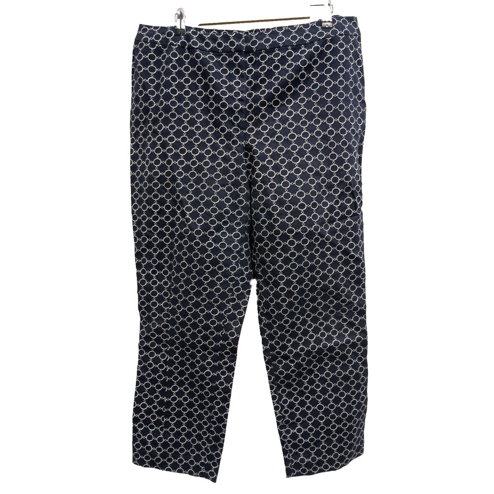 Susan Graver Womens Ankle Pants Size 16 Navy White Printed Crop Casual Resort